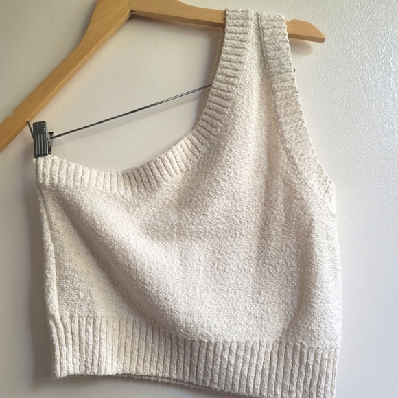 Madewell, Textural-Knit One-Shoulder Sweater Tank, Cream, Size Large - Picture 6 of 8